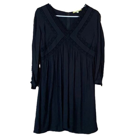 Gianni Bini Solid Black Long Split Sleeve Mini Dress Embroidered Size Small - Picture 2 of 11
